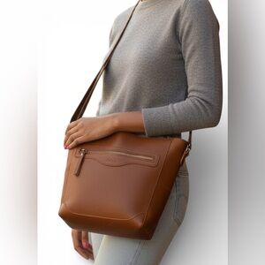S-ZONE Light Brown Top-Grain Buffalo Leather Bucket Crossbody/Shoulder Bag